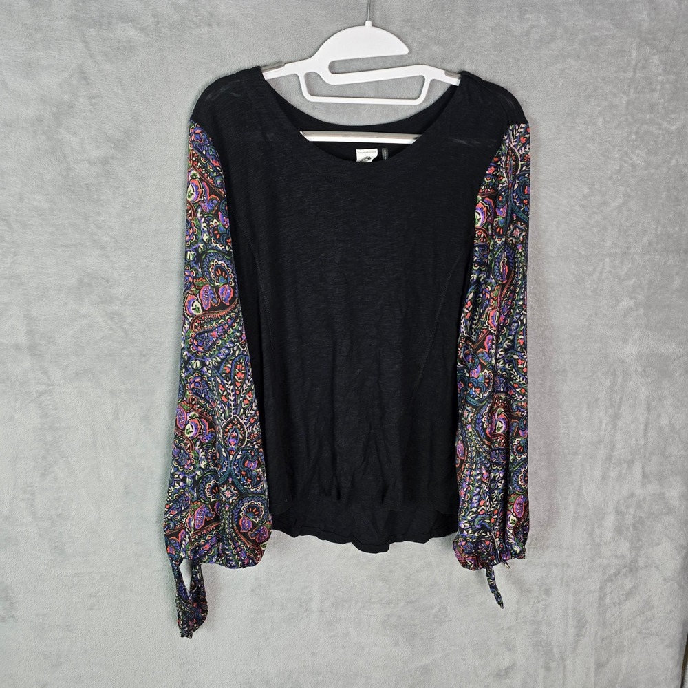 Anthropologie Kemi‎ & Kin Black Mixed Media Paisley Contrast Sleeve Top Large